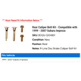 thumbnail image 2 of Rear Caliper Bolt Kit - Compatible with 1999 - 2007 Subaru Impreza 2000 2001 2002 2003 2004 2005 2006, 2 of 2
