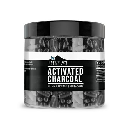 Activated Charcoal Capsules, 200 Capsules 525 MG per Serving 33-Day Supply by Earthborn Elements, Odorless & Non-Toxic Powder for Detox Cleanses