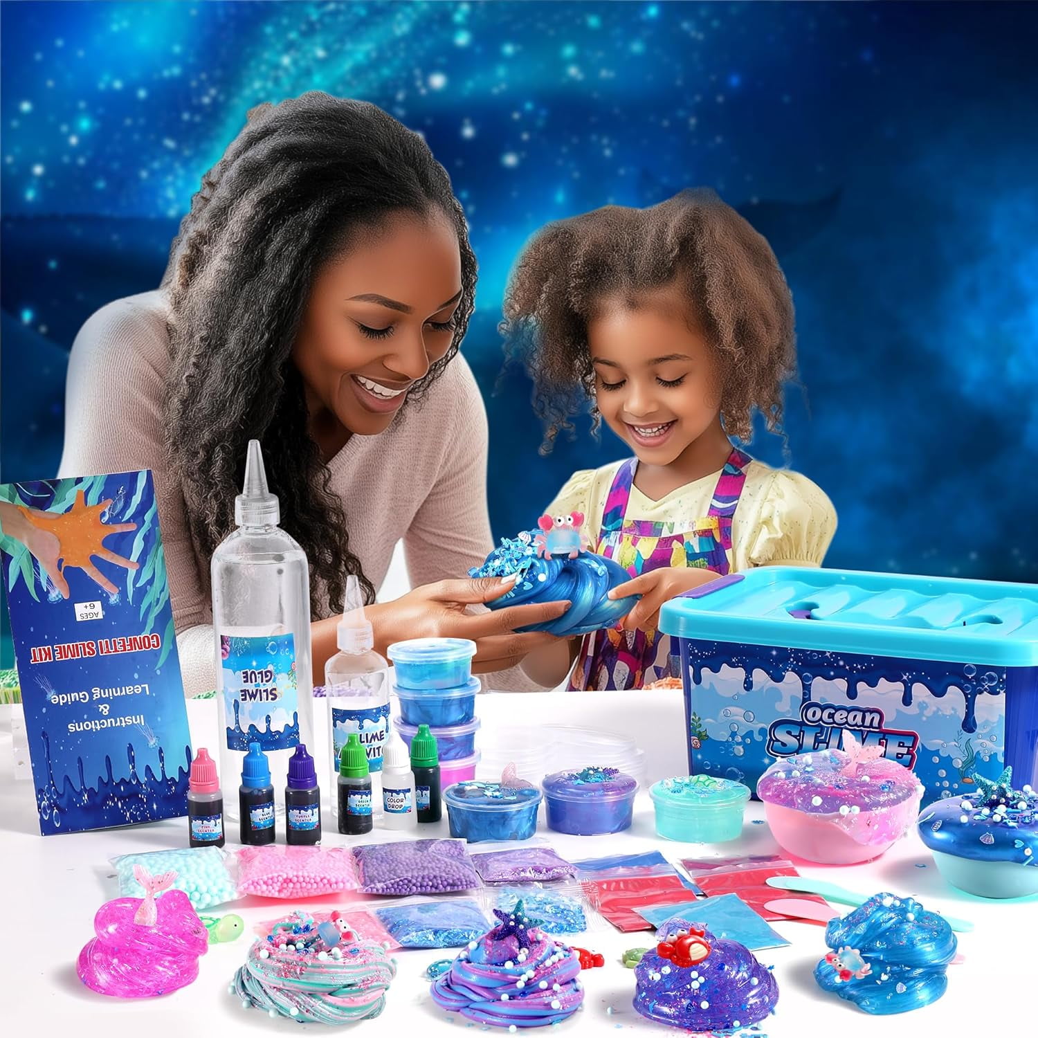 Ocean Slime Kit For Kids, Large Non-Sticky Soft Sludge And Metallic Clay Set, Sensory Fidget Toy For Boys And Girls Ages 4-12, Ocean Blue