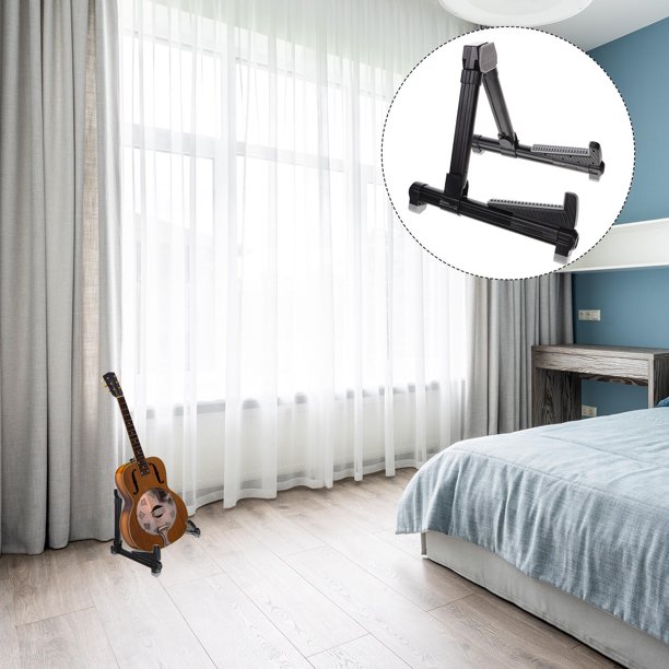 unbranded Soporte De Piso Negro Plegable Para Guitarra, Bajo Y Ukelele Resistente Y Fácil De Guardar