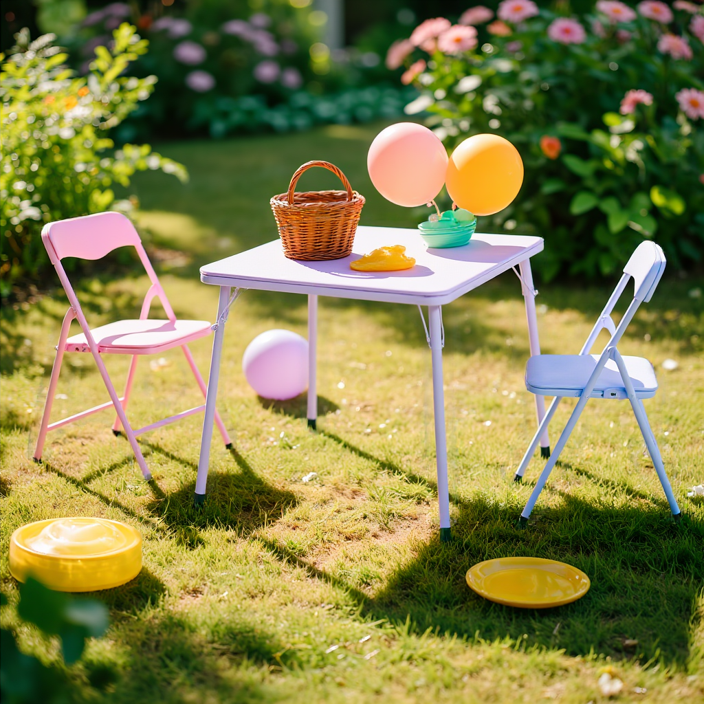 Homy Casa Kids Activity Table and 2 Chairs Set, 3-Piece Folding Play Table Set, Pastel Multicolor