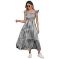 thumbnail image 2 of FYMNSI Mommy and Me Plaid Print Dresses with Pockets Sleeveless Smocked Long Sundress Casual High Waist Midi Tank Dress Black (Girl 8-9T), 2 of 9