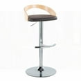 thumbnail image 3 of Set of 2 Grotto Contemporary Barstools - Chrome Metal, Natural Wood & Brown Faux Leather with 360° Swivel & Rounded T Footrest, 3 of 5