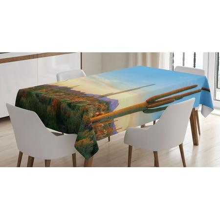 

Ambesonne Desert Tablecloth Rectangular Table Cover Sonoran Desert Sunset 60 x90 Green Orange Pale Blue