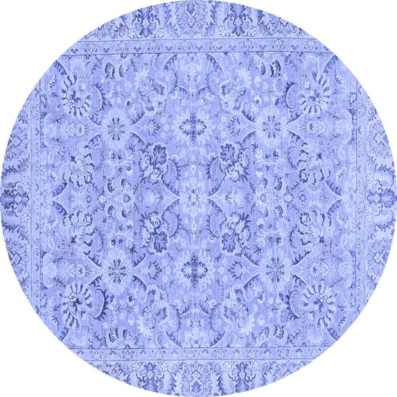 Ahgly Company Machine Washable Indoor Round Oriental Blue Traditional Area Rugs, 5' Round