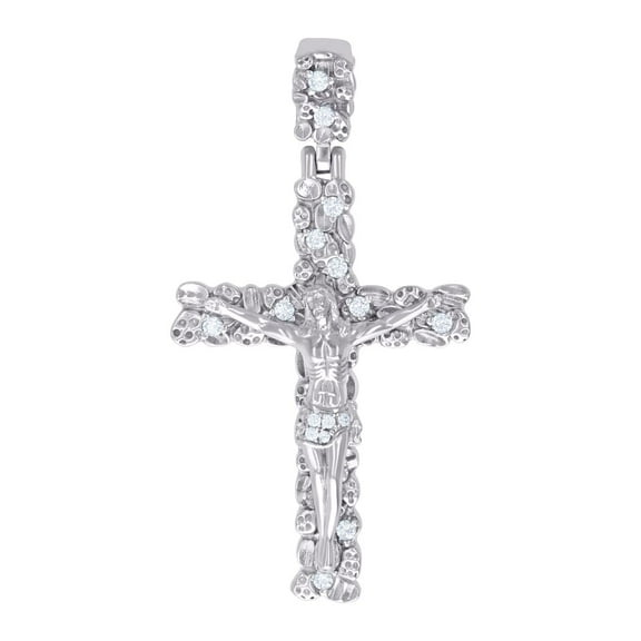 925 Sterling Silver Mens Cubic Zirconia Nugget Crucifix Cross Religious Charm Pendant 52.9x27.8mm Wide Necklace for Men
