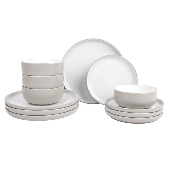 Mainstays Two Tone 12-Piece Ceramic Dinnerware Set Tan