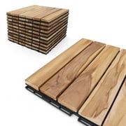 3rd Street Inn Deck Tiles - Patio Pavers - Teak Wood Outdoor Flooring - Interlocking Patio Tiles - 12"x12" - Teak Finish - Straight Pattern Decking