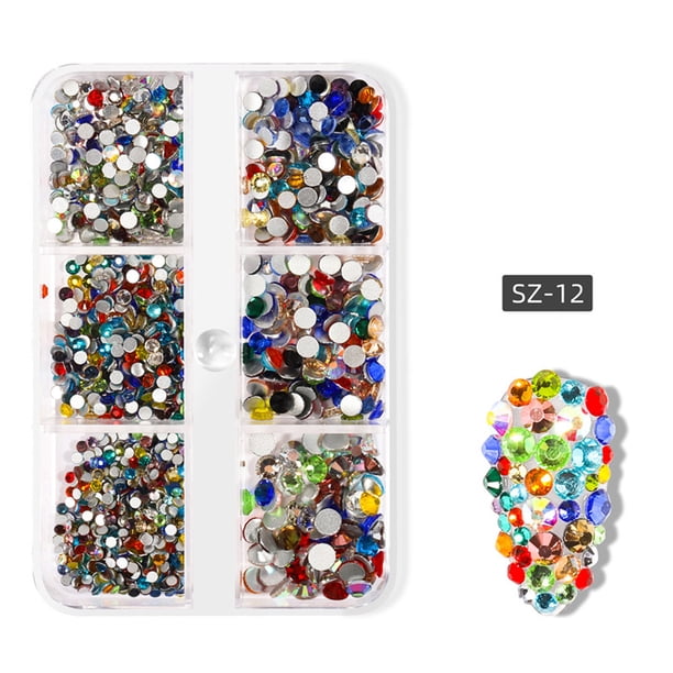 Uñas postizas, uñas postizas, regalos para mujeres, decoración de uñas en caja, joyas de diamantes de imitación, diamantes de imitación planos, joyas de uñas con luz celestial, diamantes de imitación