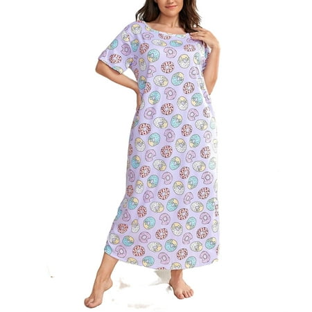 

Cute All Over Print Round Neck Sleepshirts Lilac Purple Short Sleeve Plus Size Nightgowns & Sleepshirts S