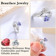 Beautlace Rose Heart Birthstone Ring,925 Sterling Silver Adjustable Open Heart Rings Jewelry Gifts for Women Mom -December