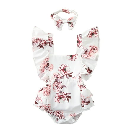 

Utoimkio Baby Girl Boho Romper Infant Baby Girls Ruched Floral Print Romper Bodysuit Outfits Clothes