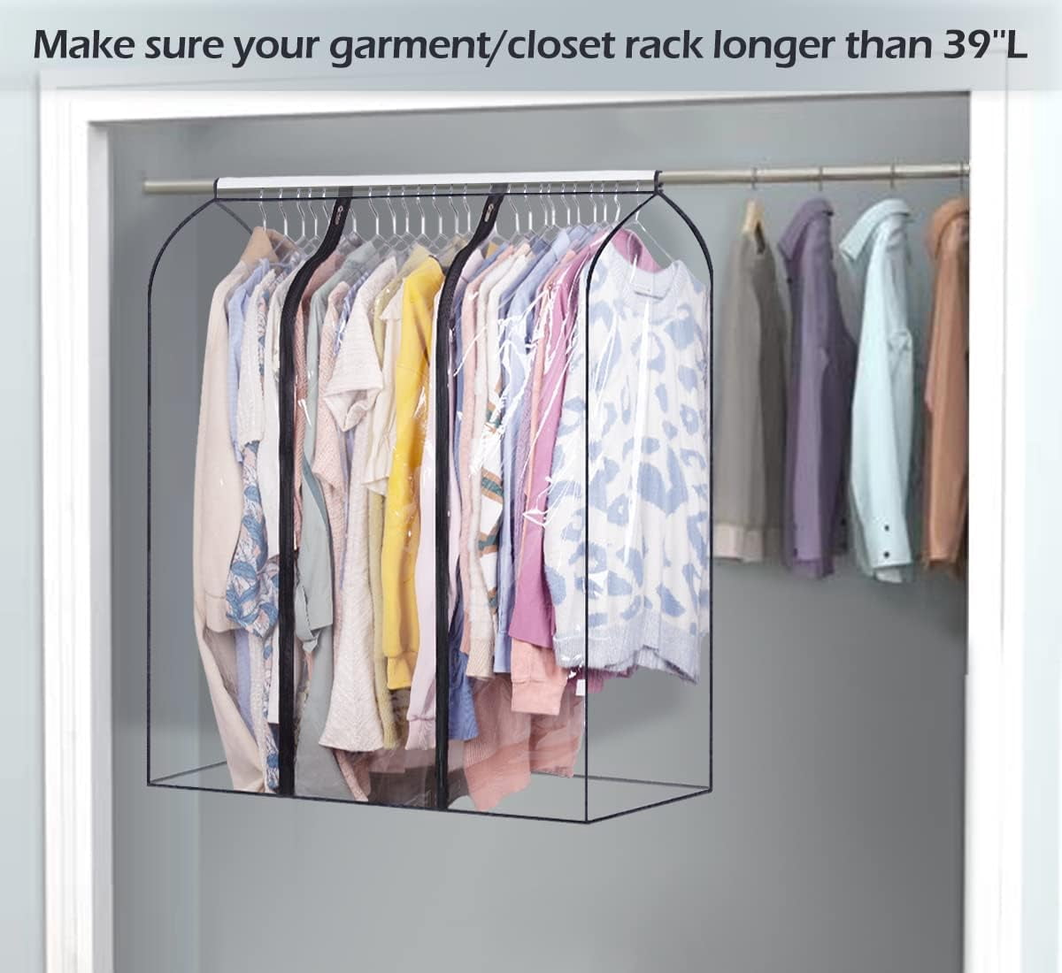 50'' Extra Large Clear Hanging Garment Bags for Closet Storage Bottom Enclosed Garment Rack Cover Sealed Wardrobe Clothes Protector for Coats, Suits, Dresses （Not Including Frame）