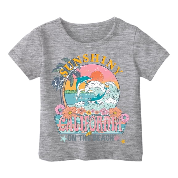 Suilloe Toddler Girls T-Shirts Summer Short Sleeve Round Neck Dolphin Printed Tee Kids Girls Lovely Comfortable Daily Wear School T-Shirts,8 -9 Years