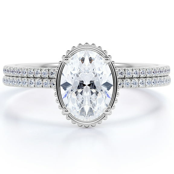JeenMata Perfect 1.75 Carat Oval cut Moissanite Bridal Ring Set in 18k White Gold Over Silver