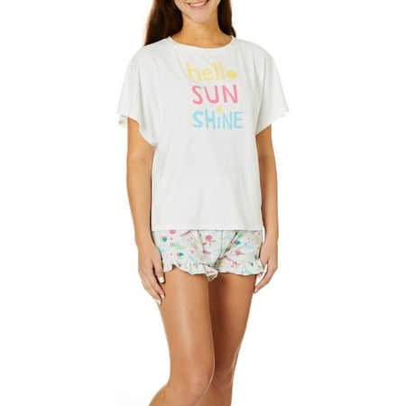 Jaclyn Intimates Womens Hello Sunshine Pajama Shorts Set Large White multi