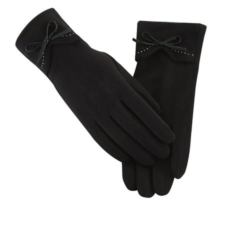 

Dadaria Gloves for Women Solid Color German Velvet Gloves With T-ouch Screen For Index Finger Black Women