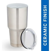 ImpecGear Ceramic Tumbler with Lid 30oz, Double Wall Vacuum Insulated Tumbler for Cold & Hot Drinks, Lightweight Tumbler with Leak Proof Cap, Wide Mouth, BPA Free Mug with Bottom Grip (Silver)