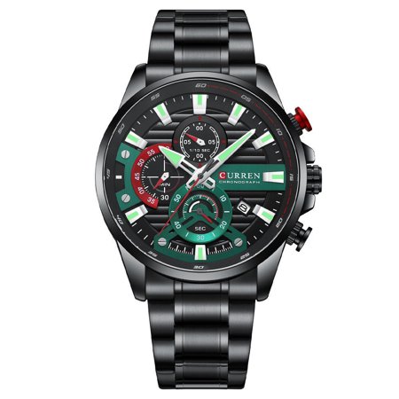 Mens Six-Hand Quartz Watch With Stainless Steel Band, Titanium Clasp, 30M Waterproof, 46mm Round Dial