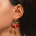 thumbnail image 3 of Pendientes con colgante de cereza para mujer, aretes de estilo central, temperamento retro, accesorios dulces y bonitos, 3 of 5