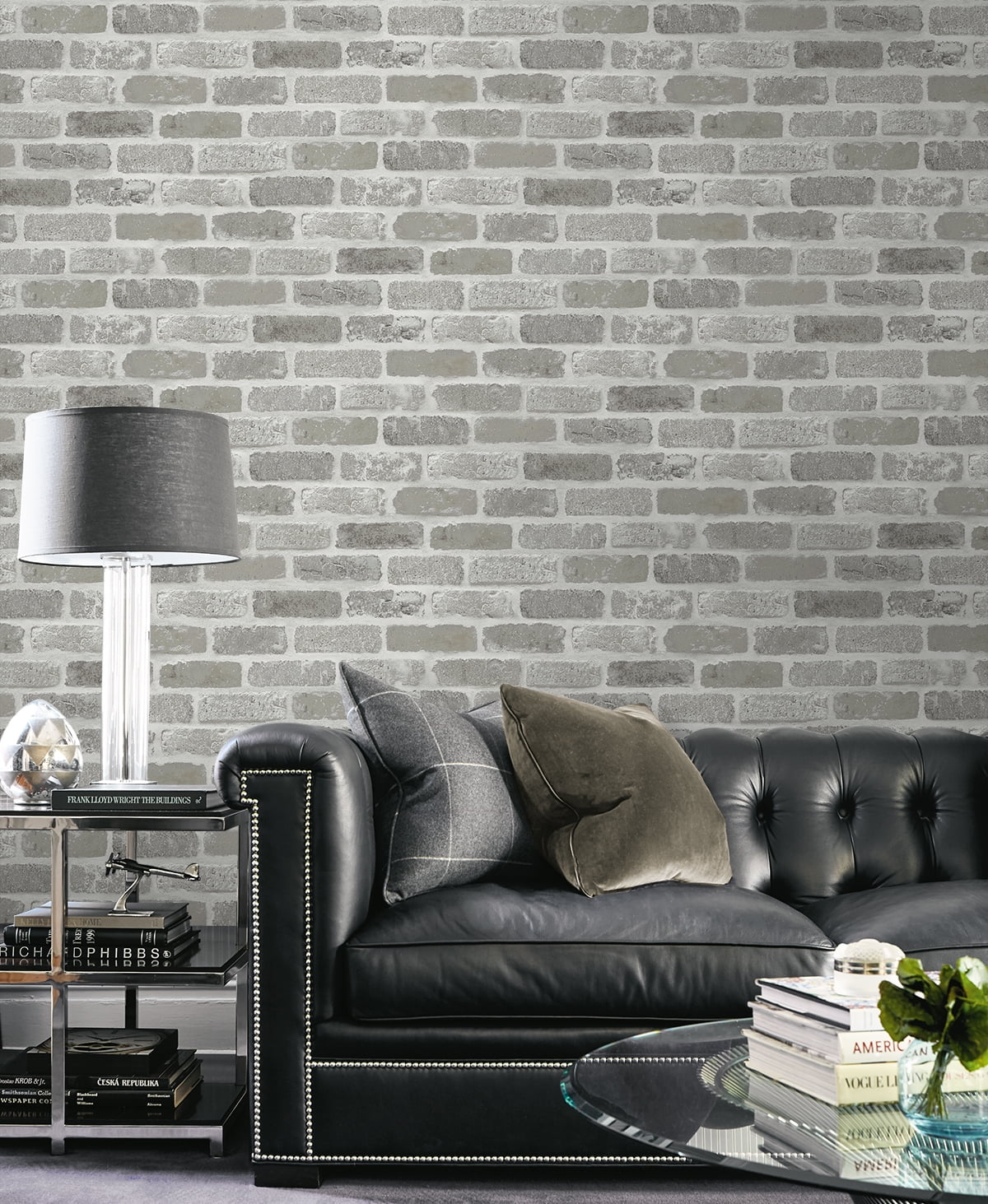 NextWall  Washed Brick Peel and Stick Removable Wallpaper Pumice Stone