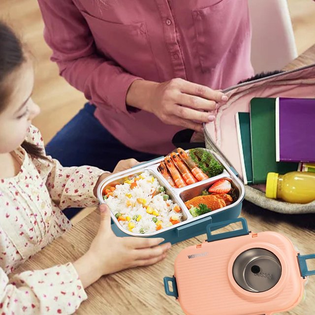 Bento de 1100 ml en Acier Inoxydable pour Enfants et Adultes, Contenants Empilables avec 3 Compartiments, Contenants à Collation en Verre, Petit Contenant Organisateur pour Réfrigérateur, Contenant pour Vinaigrette, Organisation du Garde-Manger