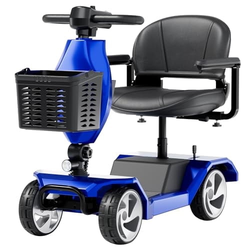 Foldable Mobility Scooters for Seniors, Blue Powered Electric Wheelchair, 4 Wheel Lightweight Mobility Scooters for Adults, Mobility Scooter with Seat, Folding Travel Motorized Scooter