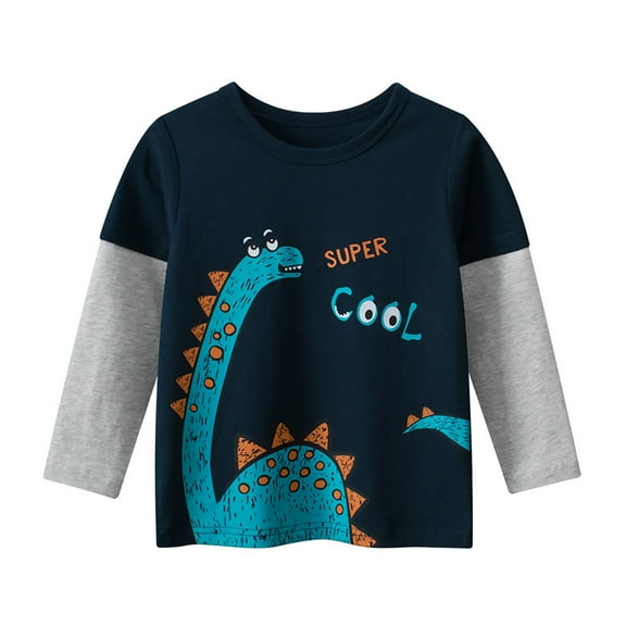 Curuila Toddler Boys Tops Long Sleeve Cartoon Dinosaur Prints Crew Neck Shirt Fall Winter Clothes For Baby Boys Girls Dark Blue Size 18-24 Months
