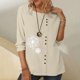 thumbnail image 2 of Blusa de manga larga con estampado de cuello redondo informal para mujer a la moda, Tops con botones de otoño Fridja  bvmnju499, 2 of 8