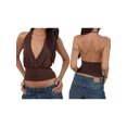 thumbnail image 2 of Argulvti Women's Summer Halter Tops Stylish Solid Ruched Slim Fit Backless Sleeveless Vest, 2 of 6