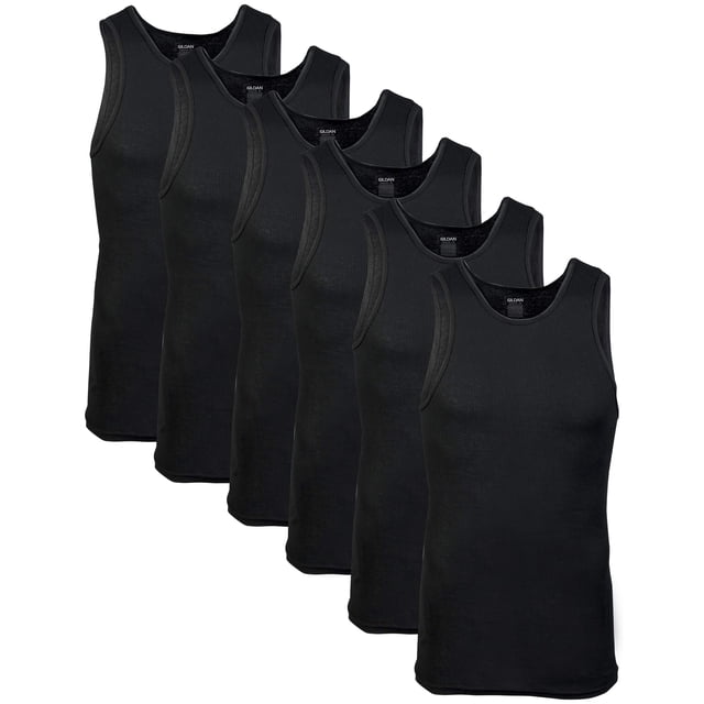 Pack de 6 camisetas interiores tipo A para hombre Gildan, negras, talla grande