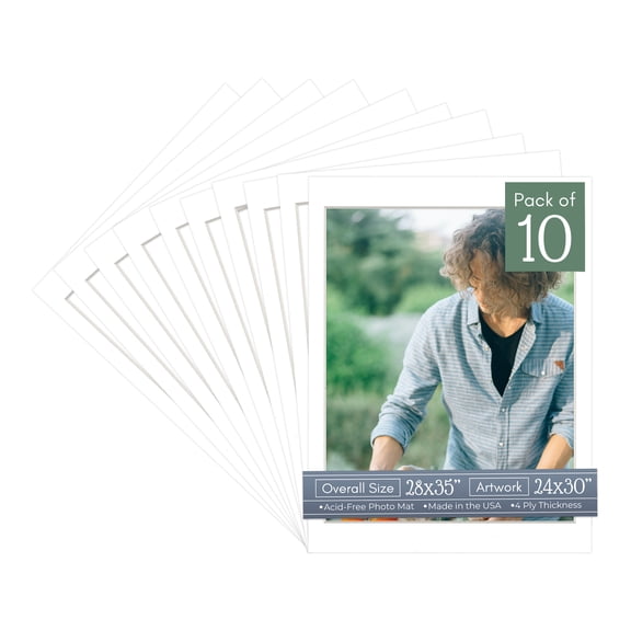 White Picture Frame Mat for 28x35 Frames - Fits 24x30 Photos - 10 Mats