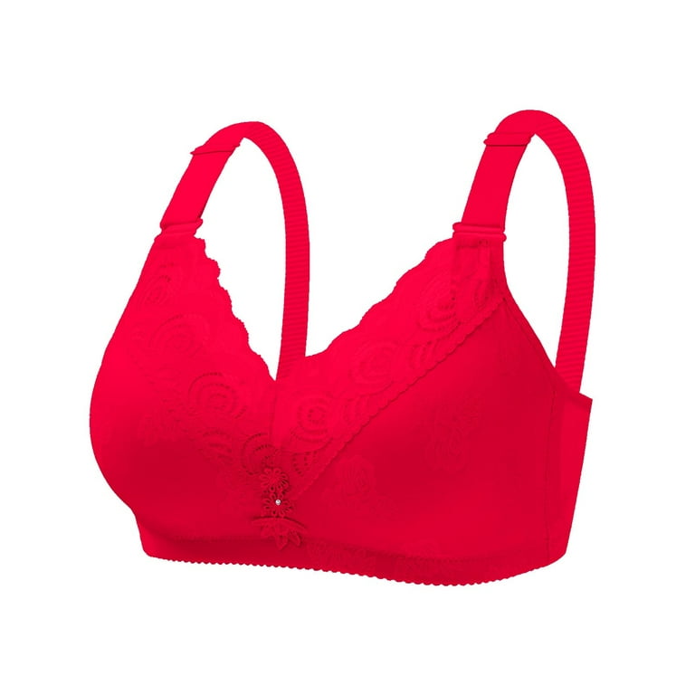 uublik 4PC Underoutfit Bras for Women Wirefree Comfortable Push Up Everyday  Bra Red 