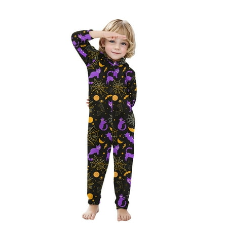 

Pitauce Matching Family Halloween Hooded Romper Long Sleeve Zipper Up One Piece Loungewear Graphic Printed Onesie Jumpsuit Family Outfits with Pockets