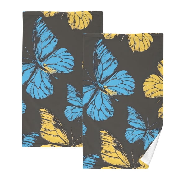 Ryvnso Blue and Yellow Butterflies Cotton Hand Towels Sets Face Towel 2 PCs Bathroom Decorative