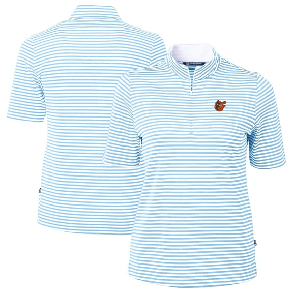 Women's Cutter & Buck Powder Blue/White Baltimore Orioles Virtue Eco Pique Stripe Recycled Tri-Blend Quarter-Zip Top