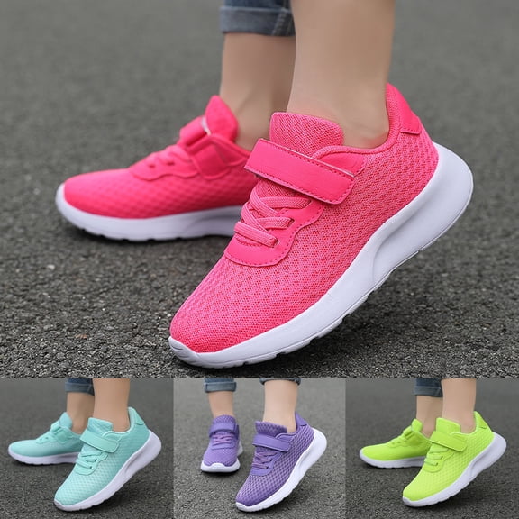 RTKFRFLM Kids Performance Tennis Shoes Breathable Mesh Lightweight Walking Sneakers Hot Pink 5.5-6 Years