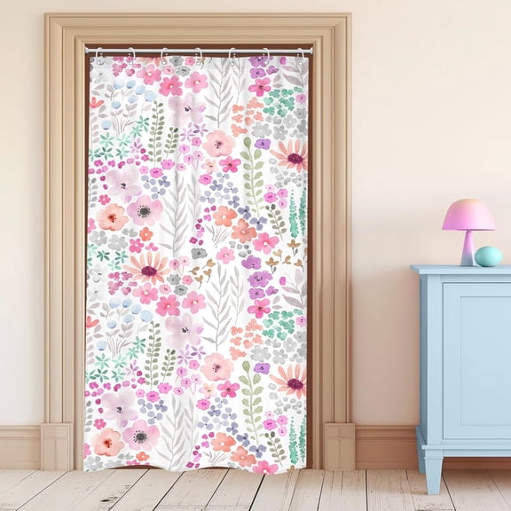 Small Stall Rv Narrow Shower Curtain for Bathroom Decor 36Wx72H Purple Floral Stand Up Single Half Flowers Colorful Art Printed Fabric Polyester Waterproof 12 Pack Plastic Hook