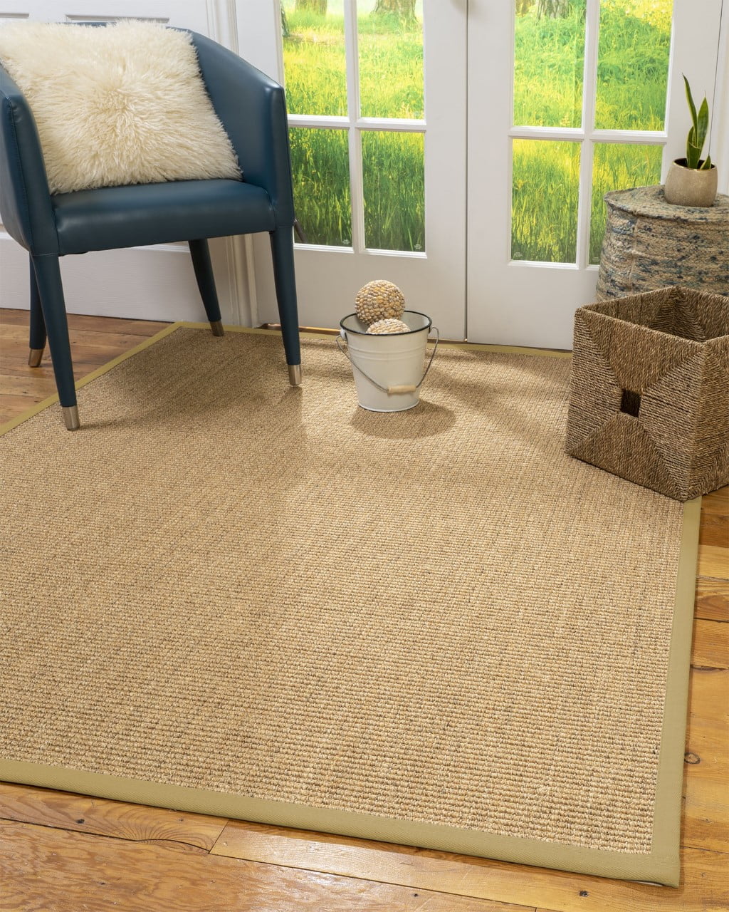 Natural Area Rugs Studio Custom Sisal Rug, 10', Round Sage Border