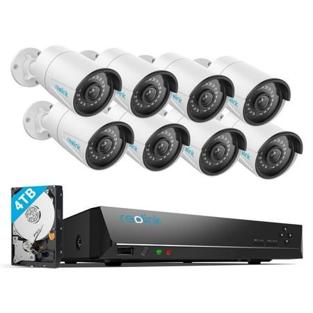 Reolink 16CH 5MP PoE Security Camera System,8pcs Outdoor IP Cameras,4K RLN16 NVR 4TB HDD 24/7 Record