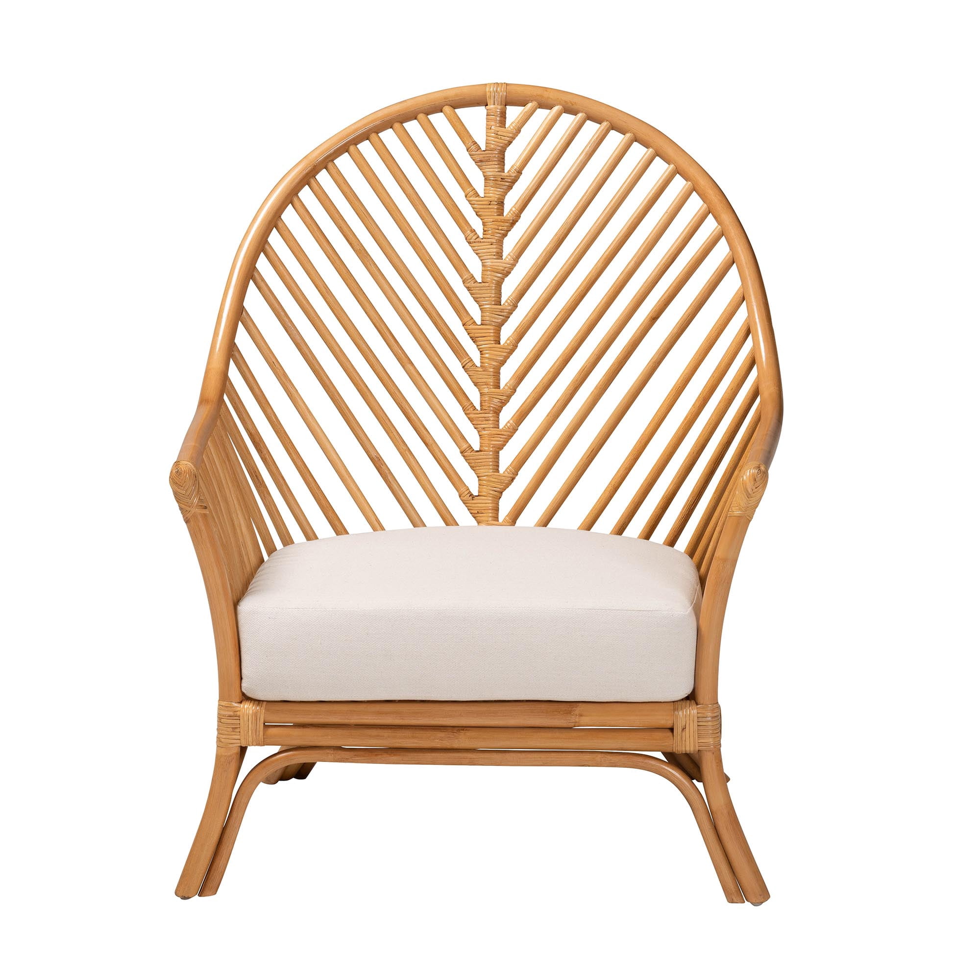 Bali and Pari Lisabon Bohemian Natural Rattan Fabric Polyurethane Foam Chevron Removable Cushions Armchair, Light Honey