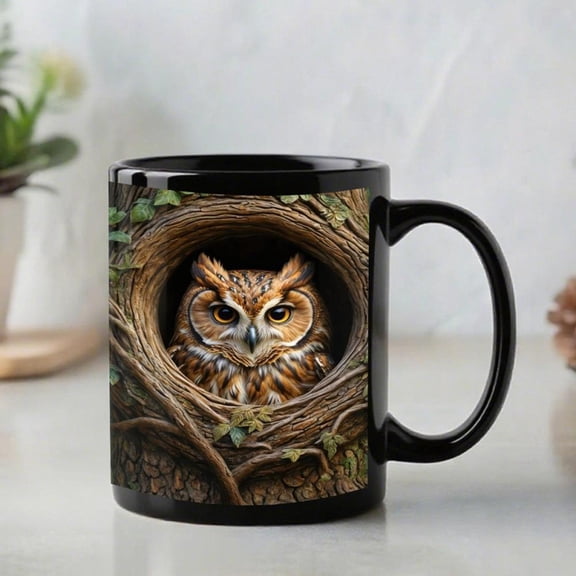 1pc Cute Owl Mug Realistic Owl in Tree Bark Design 11oz Heavy Duty Ceramic Cup Birthday Christmas Anniversary Gifts Coffee Tea Cocoa Lovers Home Offic