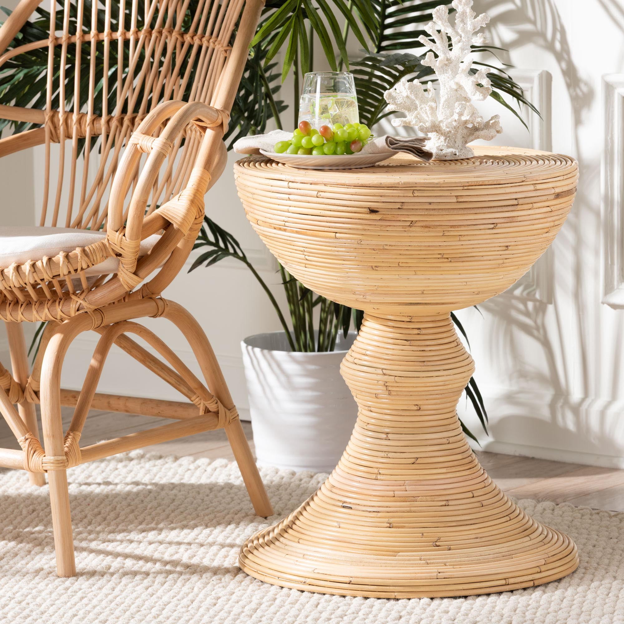 bali & pari  Brookwood Boho End Table, Natural Rattan