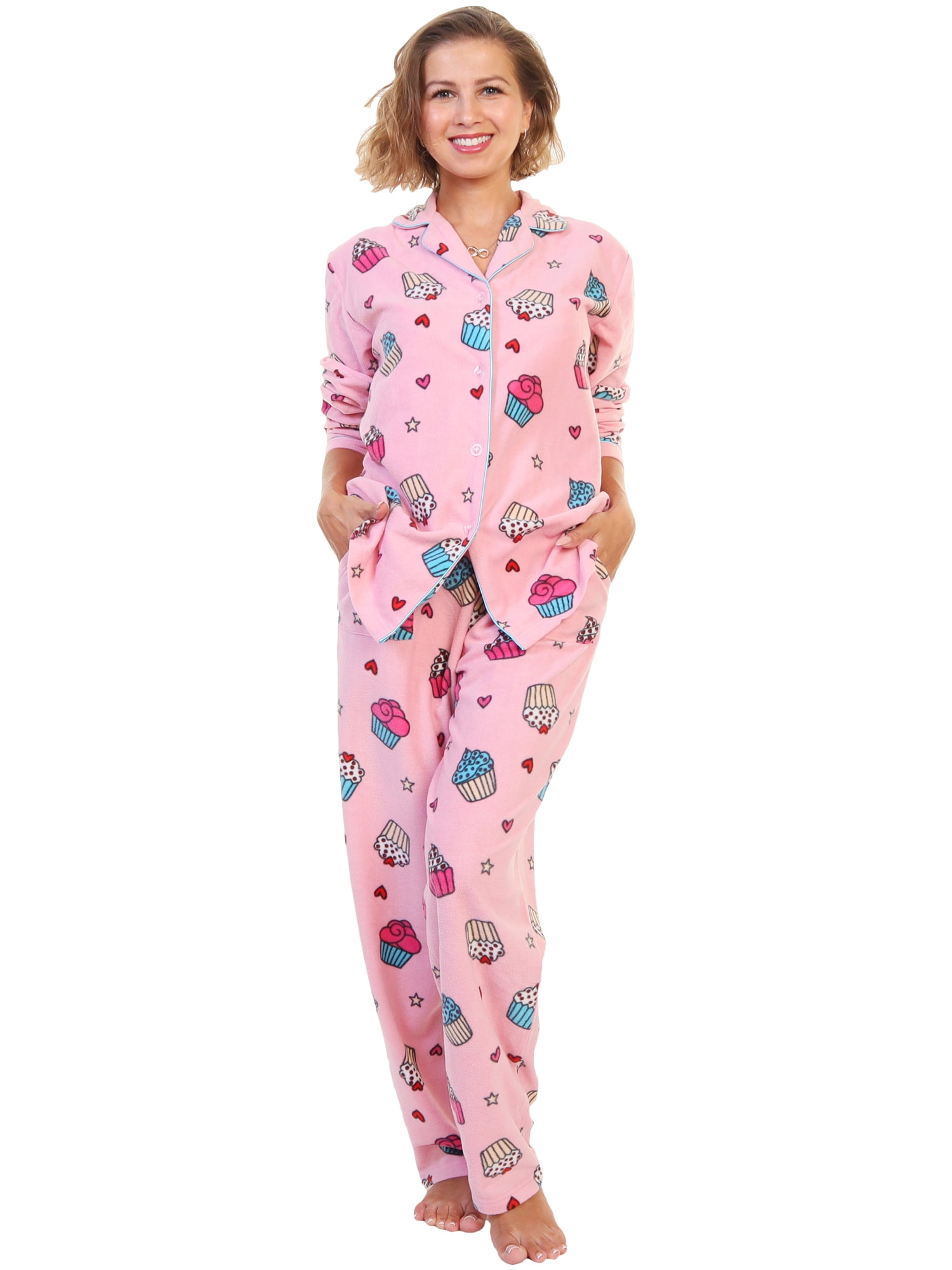 Angelina Cozy Fleece Notch Collar Pajama Set with Pockets (1Pack