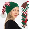 thumbnail image 2 of Knitted Christmas Hats for Men Women Cute Striped Xmas Hat Winter Warm Soft Santa Hats for New Year Festive Party Headwear Green One Size, 2 of 5