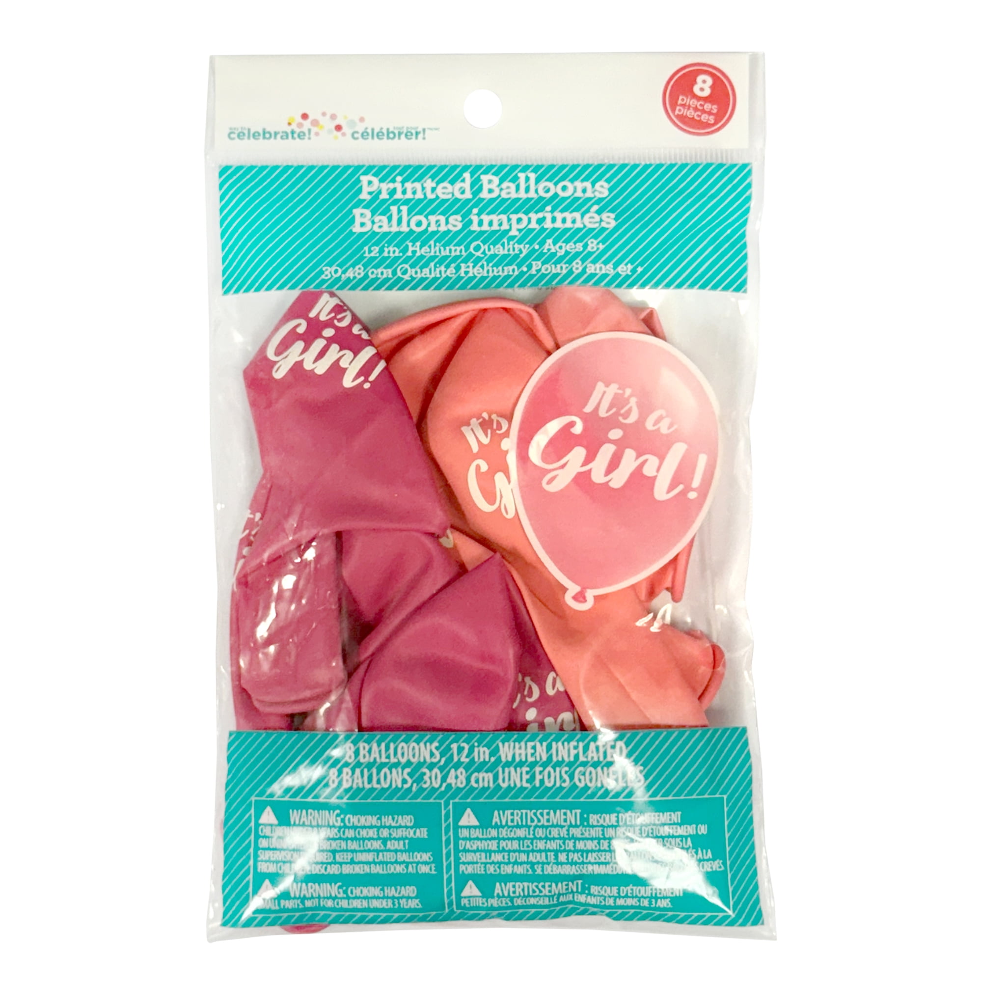 12in. "It's a Boy" Latex Balloons, Pink, 8 Pieces, by Way To Celebrate, 8CT IT'S A GIRL BALLOONS, ASSORTED