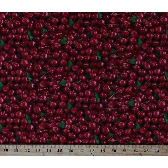 Cotton Cherries Cherry Allover Harvest Fruits Food Festival Summer Red Cotton Fabric Print by the Yard (577RED)