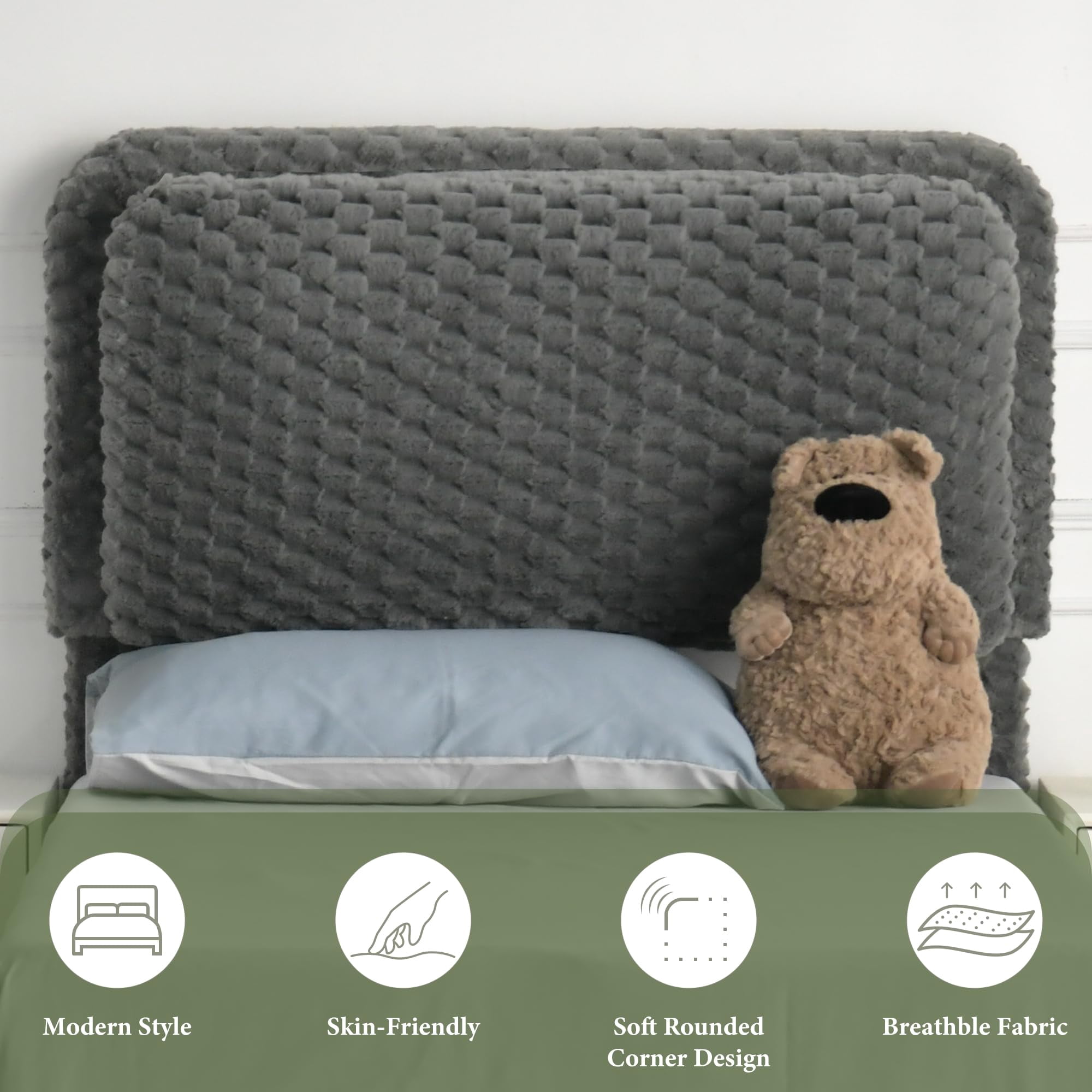 4 EVER WINNER Twin Bed Frame, Twin Size bed Frame with Headboard, Upholstered Bed Frame with Removable Pillows, Grey