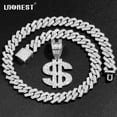 thumbnail image 2 of Men Women Iced Out 14MM Cuban Chain Hip Hop Dollar Sign Pendant Necklace 2 Row Prong Miami Cuban Link Chain Rapper Jewelry QHY, 2 of 3