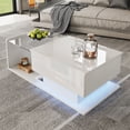 thumbnail image 4 of Adjustable White Coffee Table with Glass Top & LED Lighting - Modern Living Room, Dining & Home Office Table - Particle Board, 39.5” x 19.5”, 4 of 25